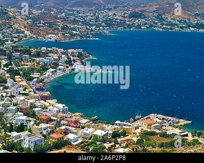 Blick vom Schloss von panteli oder Panteliou in Leros, Dodekanes, Griechenland. Stockfoto