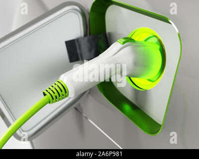 Plug-in-Hybrid- oder Elektroautos wird aufgeladen. 3D-Darstellung. Stockfoto
