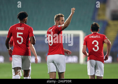 Sofia, Bulgarien - 14. Oktober 2019: England feiert ihr 6. Ziel gegen Bulgarien zählen während Bulgarien vs England match Teil 2020 E Stockfoto