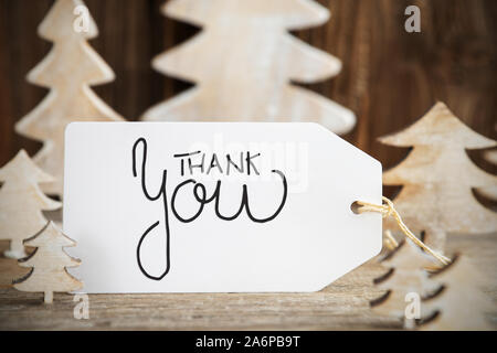 Weihnachtsbaum, Label mit englischen Kalligraphie Danke Stockfoto