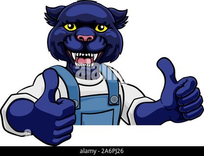 Panther Mascot Klempner Mechaniker Heimwerker Arbeitnehmer Stock Vektor