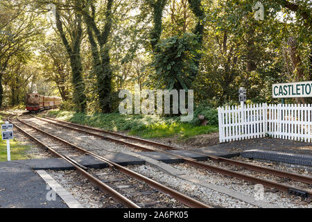 Casletown, Bahnhof, Dampfzug Schlitten, auf der Insel Man. Stockfoto