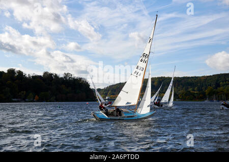 Auf dem Essener Baldeneysee Sindh, bei windigem Wetter, viele Segler unterwegs. Stockfoto