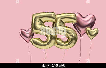 Happy 55th birthday Party Feier Luftballons mit Herzen. 3D-Rendering Stockfoto