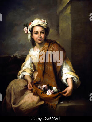 Die FLOWER GIRL 1665 Bartolomé Esteban Murillo (1618-1682) Spanien Spanisch Stockfoto