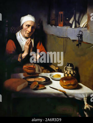 Alte Frau im Gebet (das Gebet ohne Ende) 1655 Nicolaes Maes Niederländischen in den Niederlanden. Stockfoto