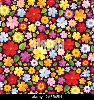 Vektor nahtlose Hintergrund mit leuchtend bunten Blumen und Blätter. Stock Vektor