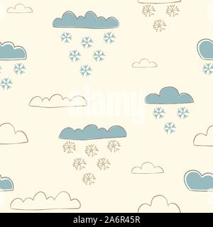 Winter nahtlose Muster mit Hand gezeichnet niedliche Wolken und fallende Schneeflocken. Für Poster, Geschenkpapier, Card, Postkarten, Wand Kunst-, Textil-, Wand Kunst Stock Vektor