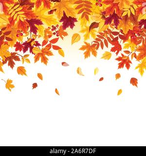 Vector Hintergrund mit Rot, Orange, Braun und Gelb fallende Blätter im Herbst. Stock Vektor