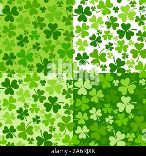 Vektor einrichten von vier St. Patrick's Day nahtlose Hintergründe mit Green Shamrock. Stock Vektor