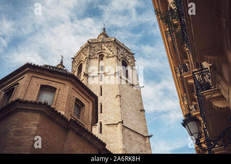 Die Kathedrale von Valencia Glockenturm, el Miguelete, Valencia, Spanien. Stockfoto