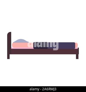 Bed Seite anzeigen Vektor Schlafzimmer cartoon Home. Schlaf interior Hotel Rest. Flache Decke einfache flache Apartment Stock Vektor