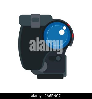 Camcorder Vektor flachbild Symbol Vorderansicht Kino Film. Video Film Aufnahme schwarz Ausrüstung. Haspel Broadcast TV-Produktion Stock Vektor