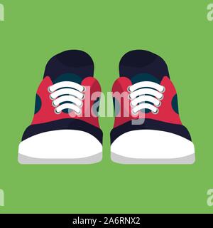 Sneaker schuh Vorderansicht Vektor rotes Symbol. Sport pair Mode Schuhe, Sportbekleidung. Übung Boot gesetzt Stock Vektor