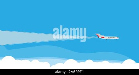 Flugzeug fliegen in Wolke Himmel Abbildung banner Konzept. Reisen Tourismus jet Richtung Ferienwohnung. Cartoon kommerzielle Pkw Stock Vektor