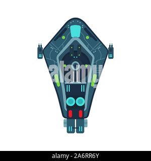 Space ship Draufsicht vektorsymbol Raketentechnik Shuttle. Cartoon Zukunft UFO galaxy Cosmos. Fantasy alien orbit Booster Stock Vektor