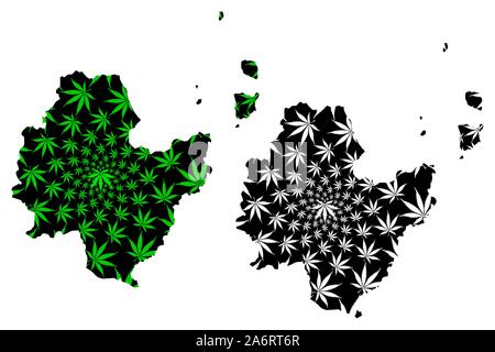 Provinz Surat Thani (Königreich Thailand, Siam, Provinzen von Thailand) Karte cannabis Blatt grün und schwarz ausgelegt ist, Surat Thani Karte aus marijua Stock Vektor