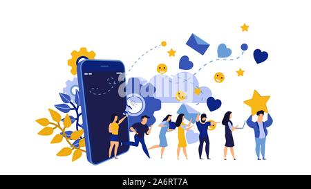 Siehe Freund Vector Illustration service Loyalität referral Mann und Frau. Marketing Business Design Konzept Netzwerk empfehlen Ankündigung Werbung Stock Vektor