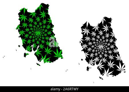 Provinz Trang (Königreich Thailand, Siam, Provinzen von Thailand) Karte cannabis Blatt grün und schwarz, Trang Karte aus Marihuana (marihuan ausgelegt ist Stock Vektor