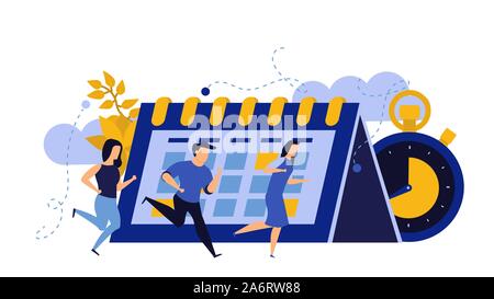 Zeit zu unternehmen vector Abstract Management Wachstum Menschen mit Kalender und Chronometer Konzept Abbildung. Terminplanung banner Büro Frist Stock Vektor