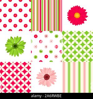 Vektor patchwork Muster mit Rosa und Grün floralen und geometrischen Elementen. Stock Vektor