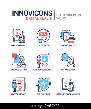 Digital Health Line Design style Icons einstellen Stock Vektor