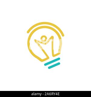 Glühlampe Linie Vektor logo Template Kunst Eco Energie Strom Idee Konzept. Idee Man-Vektor Stock Vektor