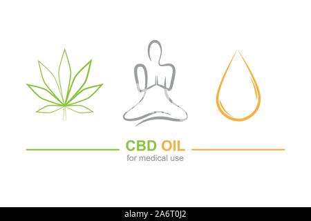 Cbd Öl für den medizinischen Einsatz Konzept mit Cannabis leaf Yoga und Öl drop Vektor-illustration EPS 10. Stock Vektor