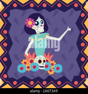 Dia de los Muertos Karte mit catrina Charakter Stock Vektor