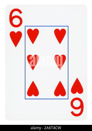 Sechs der Herzen Vintage Playing Card - isoliert auf weißem (clipping path enthalten) Stockfoto