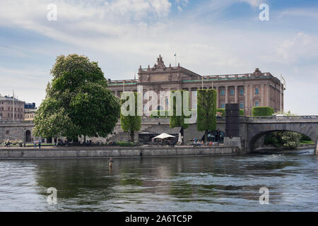 Helgeandsholmen Stockholm, Blick auf die östlich vor dem schwedischen Parlament Gebäude auf der kleinsten Insel Helgeandsholmen, in Stockholm, Schweden. Stockfoto