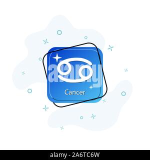 Blaue Taste mit dem Symbol des Zeichens Krebs, flache Bauform Stock Vektor