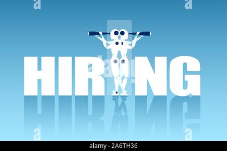 Vektor eines zwei Roboter in Spyglass Rekrutierung von Kandidaten für Stellenangebote Stock Vektor