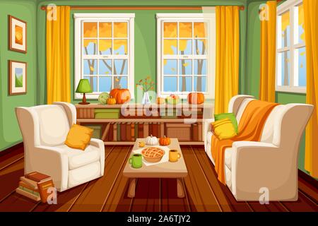 Vektor gemütliche Herbst Wohnzimmer eingerichtet. Stock Vektor