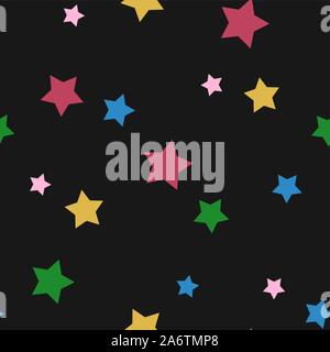 Vektor nahtlose Muster mit bunten Sterne auf schwarzem Hintergrund. Stock Vektor