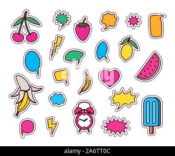 Eingestellt von Früchten und Symbole Pop Art Stil Stock Vektor