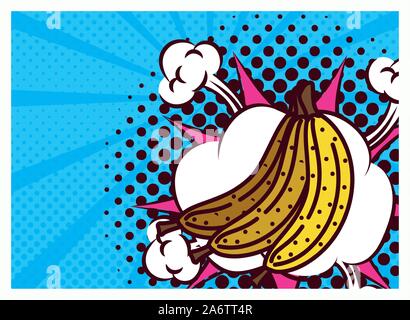 Frisches Obst Bananen cluster Pop Art Stil Stock Vektor