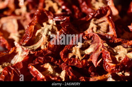Hintergrund der getrockneten Tomaten als Snack oder einen Snack in der Mediterranen Küche Stockfoto