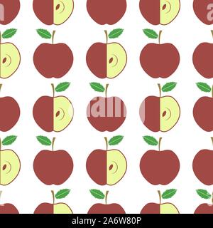 Süße Frische rote Apple nahtlose Muster auf weißem Hintergrund. Obst wiederholende Textur Stock Vektor