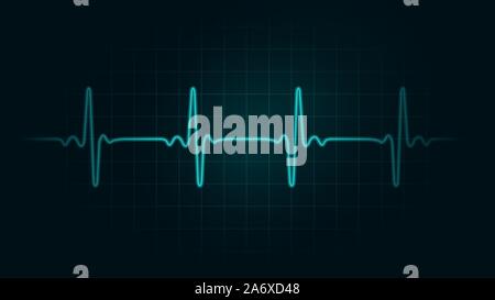 Die Pulsfrequenz Linie auf grünem Hintergrund des Monitors. Abbildung über Herzfrequenz und Elektrokardiogramm überwachen. Stock Vektor