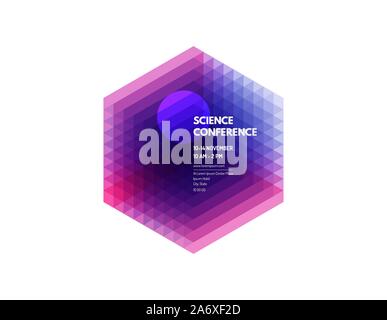 Wissenschaft Konferenz. Abstrakte geometrische Hintergrund mit realistischen Cube. Vector Illustration für Banner, Poster, Flyer und Zeitschrift Seite. Stock Vektor