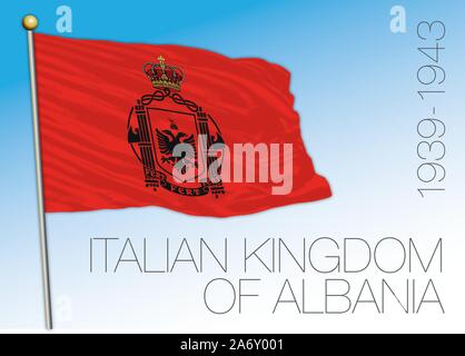 Albanien, historische Flagge der italienischen Besatzung in den Jahren 1939 - 1943, Europa, Wappen Stock Vektor