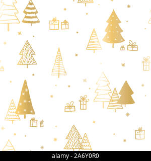 Schöne und süße Weihnachtsbäume nahtlose Muster, Hand gezeichnet und geschmückte Bäume - großartig für Textilien, Banner, Wallpaper, Karten - Vektor Oberfläche Stockfoto