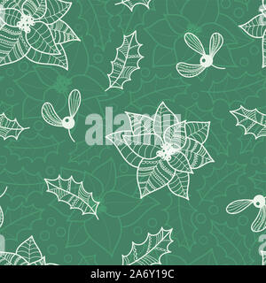 Schöne Weihnachten Muster mit Weihnachtsstern Pflanze, Mistel und Holly verlässt. Hand gezeichnete Elemente, kreative und elegante, toll für Weihnachten Drucke, Stockfoto