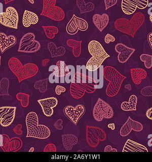 Handdrawn Herzen nahtlose Muster, kreativen und lustigen Herzen brackdrop - ideal zum Valentinstag, Muttertag oder romantischen Stoffen, Banner, Wallpaper, w Stockfoto