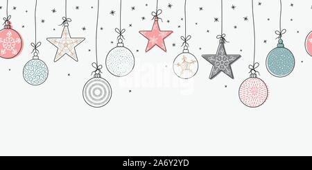 Elegante Weihnachtskugeln nahtlose Muster, hand gezogenen Kugeln - toll für Textilien, Tapeten, Einladungen, Banner - Vektor Oberflächengestaltung Stock Vektor