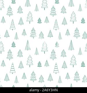 Schöne und süße Weihnachtsbäume nahtlose Muster, Hand gezeichnet und geschmückte Bäume - großartig für Textilien, Banner, Wallpaper, Karten - Vektor Oberfläche Stock Vektor