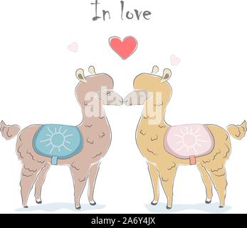 Cute Alpaka Paar für Valentinstag und liebe Karten Stock Vektor