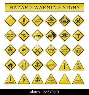 Warnblinkanlage Zeichen. Gelbes Warnsymbol, Vorsicht Gefahr Zeichen Stock Vektor