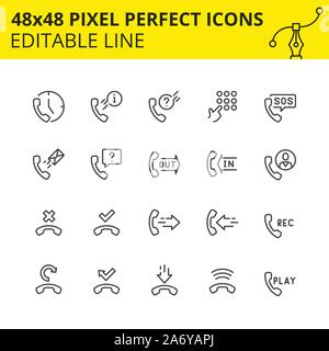 Symbole für Hörer Dienstleistungen im Zusammenhang stehen. Sammlung von Phone Technology outline Symbole. Enthält Symbole als Hörer, Unterstützung, Tastatur, SMS usw. Vektor. Stock Vektor